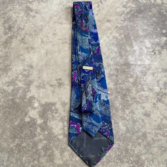 Santostefano Silk Necktie Mens blue Geometric Abstract Made In Italy - Picture 3 of 6